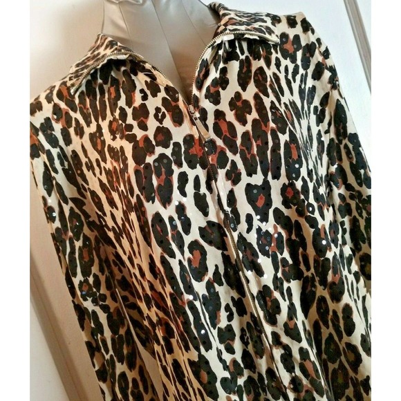 Lisa International Leopard Animal Print Full Zip Jacket Shirt Long Sleeve XLP - Picture 2 of 12